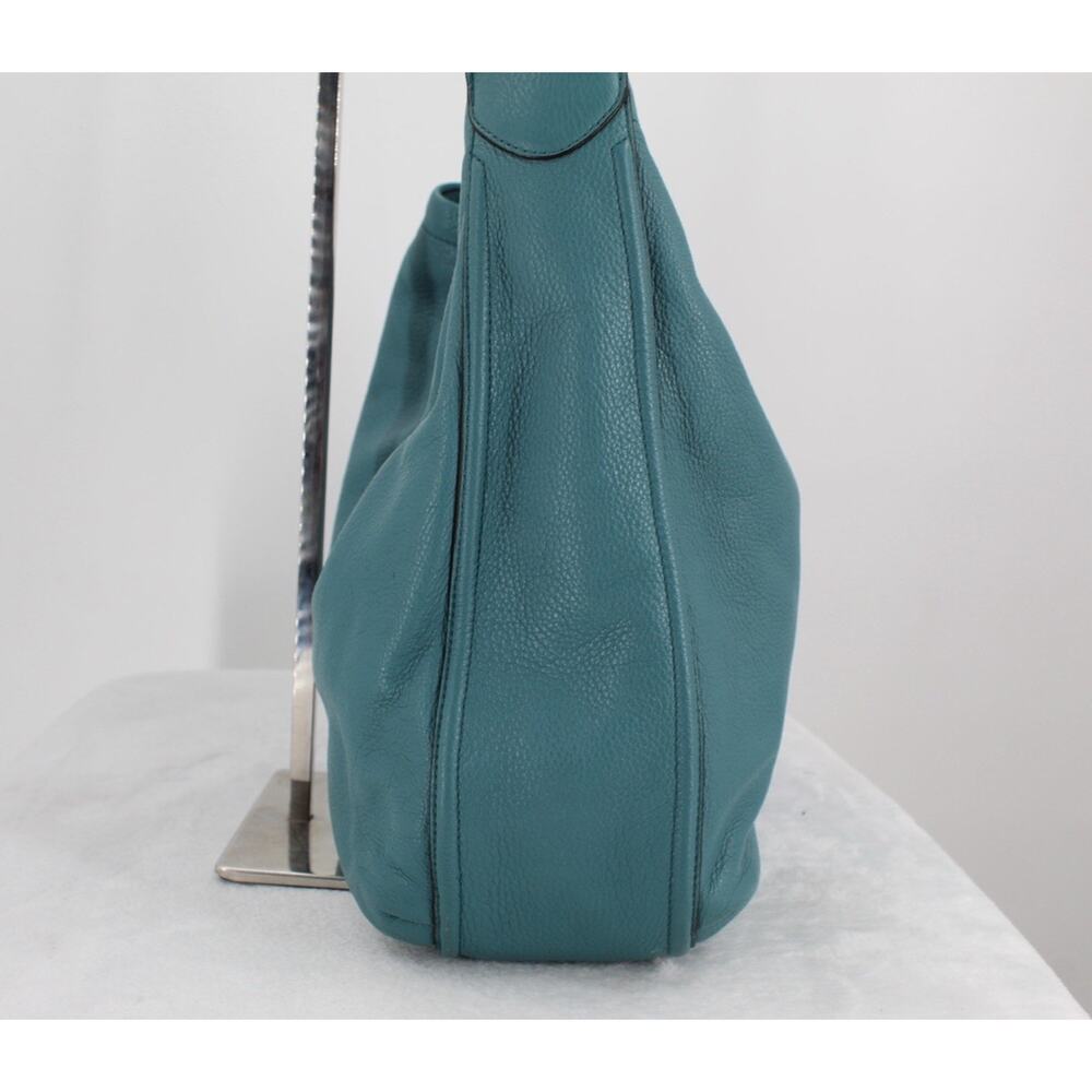 Coach Pebbled Leather Hobo Shoulder Bag Turquoise Silver Tone Hardware F23309 - Picture 4 of 10